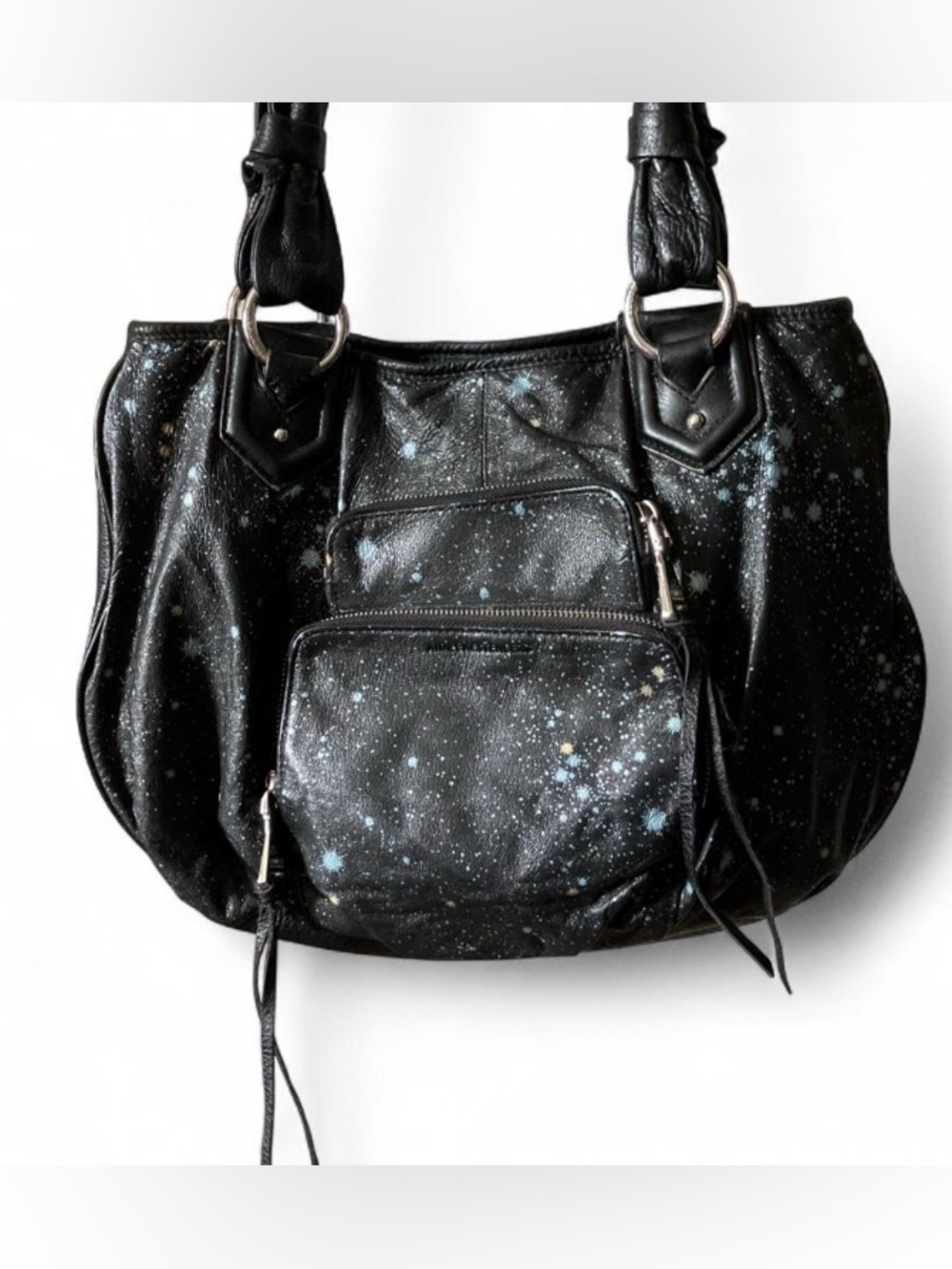 Aimee Kestenberg Galaxy Print Leather Tote Bag Black Shoulder Bag - Picture 3 of 11